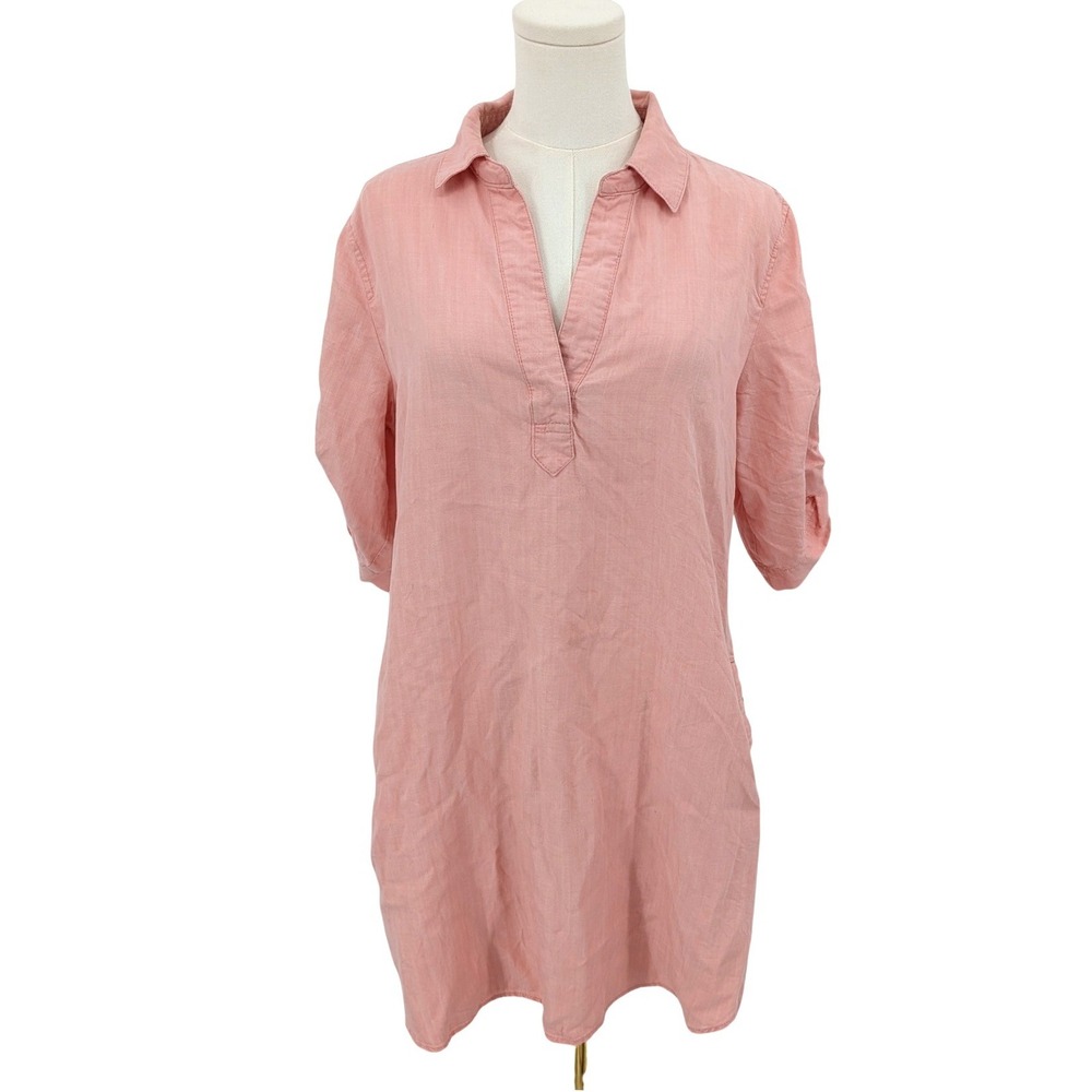 Blush Lyocell Shirt Dress Tunic‎ Casual Lightweight Collared Sz M Coastal Summer